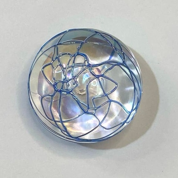 Anton Intaglio Other - Anton Intaglio Art Glass Iridescent Blue & Clear Threaded Paperweight Signed